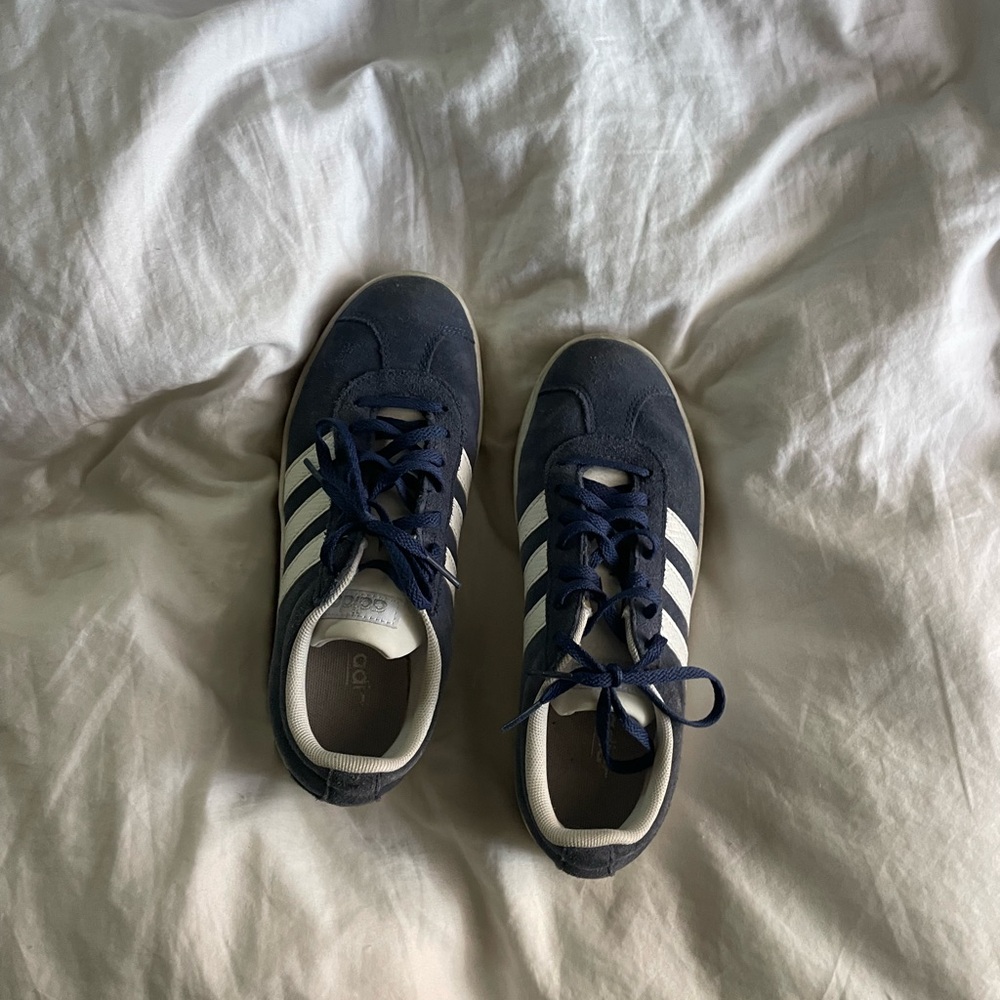 Adidas Dark Blue and White Suede Athletic Shoes